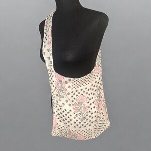 Free People Floral Colorblock Print Gauze Satchel Linen Reusable Bag‎